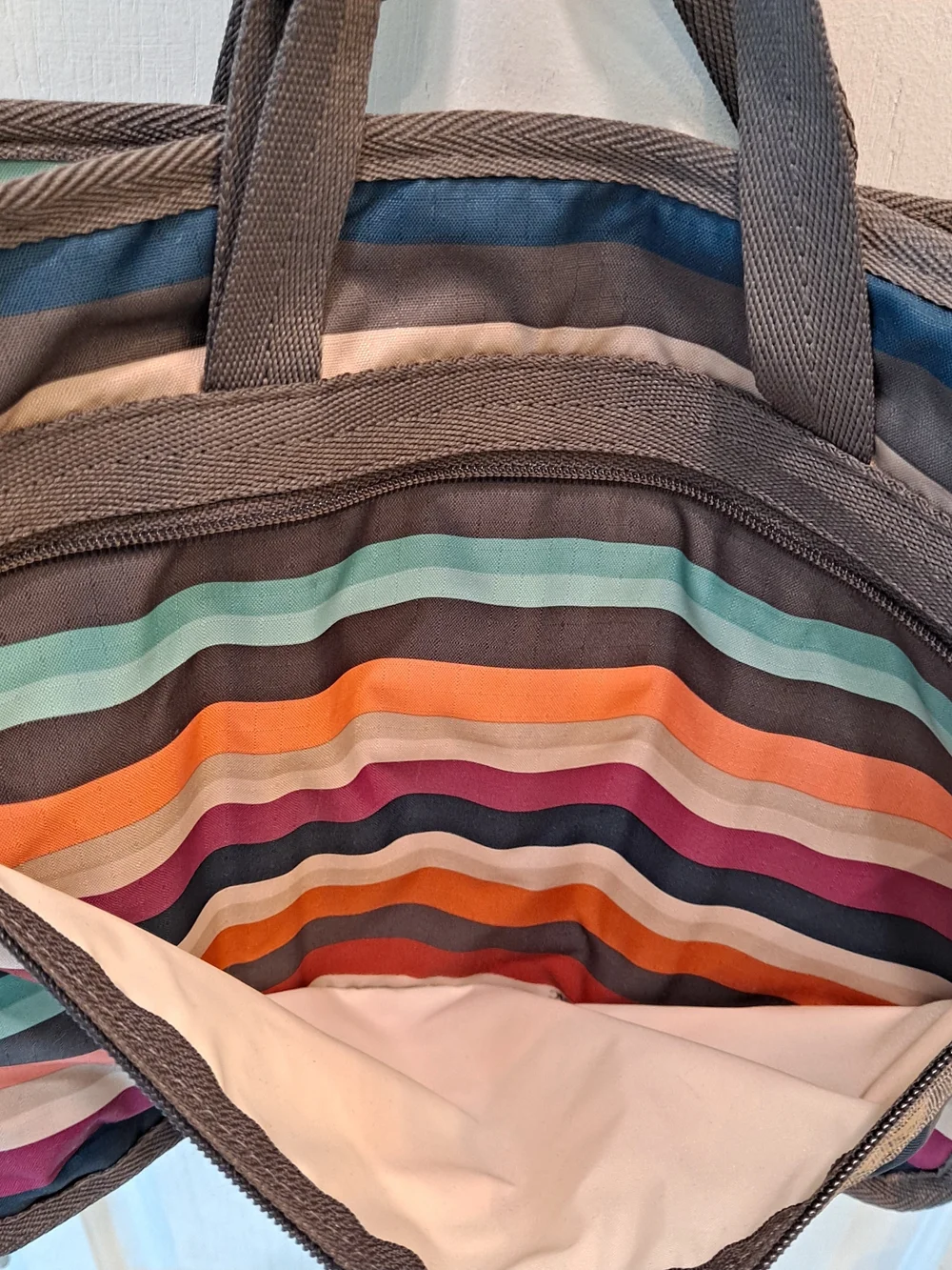 LeSportsac Deluxe Travel Case Wide Rule Rainbow Stripe Organizer Bag Multicolor